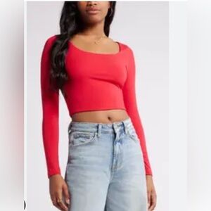 BP Deep Scoop Crop Top in Burgundy Color.